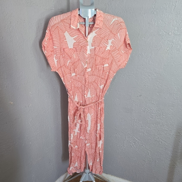 Parfois Leaf Print Dress Tropical Vacation Resort Pockets Midi - Picture 1 of 14